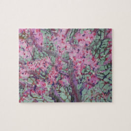 Quebra-cabeça Redbud Em Um Céu Verde Opaco / Artista Larry Lerew