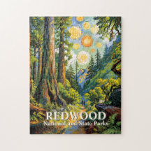 Redwood Mountain Forest Colorful Hiking Painting