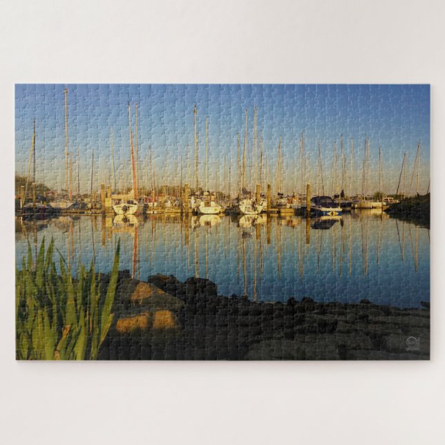 Quebra-cabeça Reflectie van boten in een haven. (Horizontal)