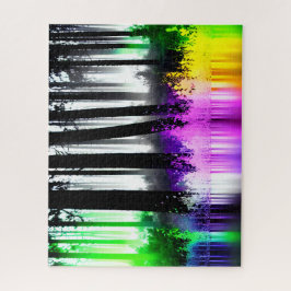 Quebra-cabeça Reflexão da Floresta Amarela Púrpura Neon Verde Ro