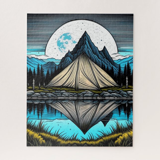 Quebra-cabeça Reflexão de uma tenda no lago das montanhas (Vertical)