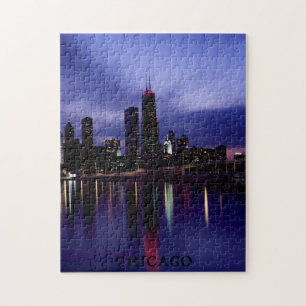 Quebra-cabeça Reflexão Luz do Rio Skyline de Chicago em Dusk