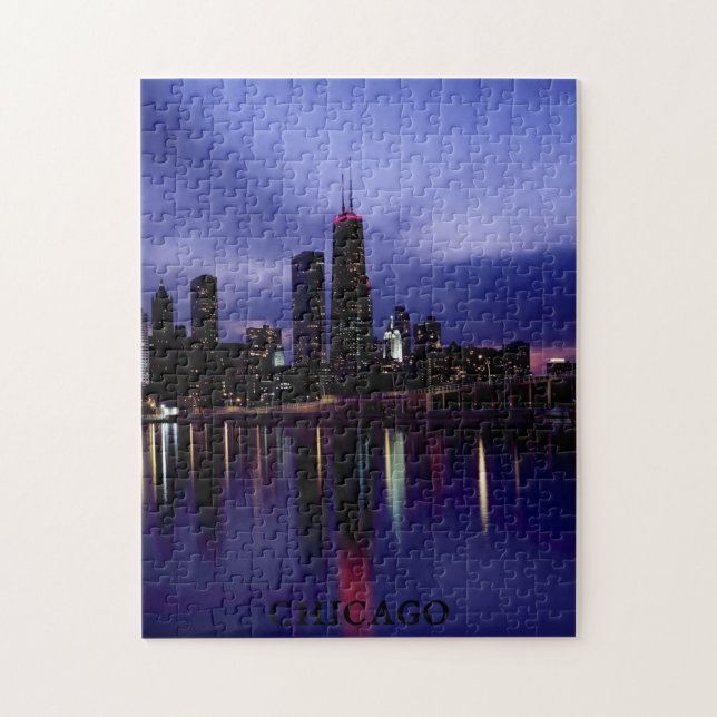 Quebra-cabeça Reflexão Luz do Rio Skyline de Chicago em Dusk (Vertical)