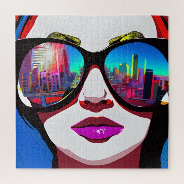 Quebra-cabeça Reflexo da Cidade em Óculos de Sol Mulher (Vertical)