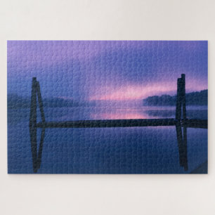 Quebra-cabeça Reflexo da paisagem hídrica do nascer do sol roxo