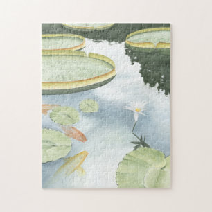 Quebra-cabeça Reflexo de Koi Pond com Peixes e Lírios