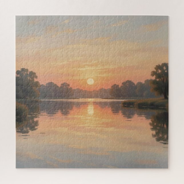 Quebra-cabeça Reflexo do Lago na Hora Dourada Impressionista (Vertical)