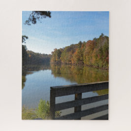 Quebra-cabeça Reflexões Do Outono Sobre O Lago Pela Ponte Rustic