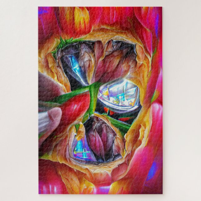 Quebra-cabeça Reflexões Vibrantes de Tulipas de Abstrato (Vertical)
