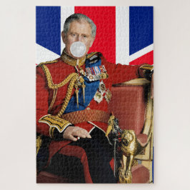 Quebra-cabeça Rei Charles soprando chiclete branco bandeira brit