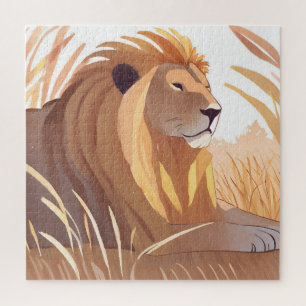 Quebra-cabeça Rei Leão Leão Macho Natureza Animal Aquarela