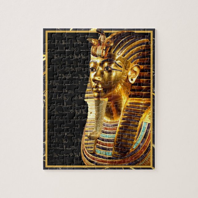 Quebra-cabeça Rei Tutankhamun com Hieroglifos Dourados e Negros (Vertical)
