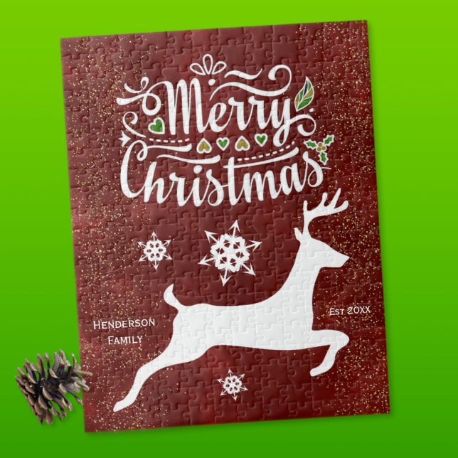 Quebra-cabeça Reindeer de Natal em Burgundy (Criador carregado)