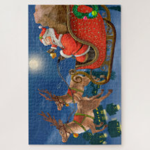 Reindeer Pulling Santa Claus Sleigh | Natal