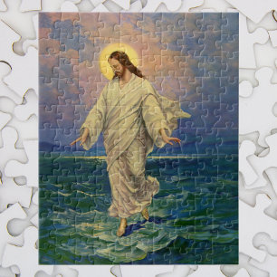 Quebra-cabeça Religião Vintage, Cristo de Jesus caminha sobre ág