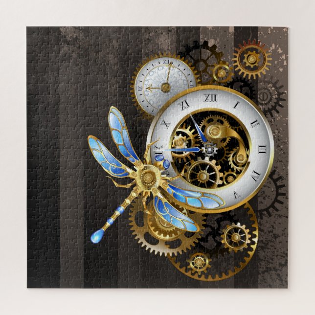 Quebra-cabeça Relógio Steampunk com Dragonfly Mecânica (Vertical)