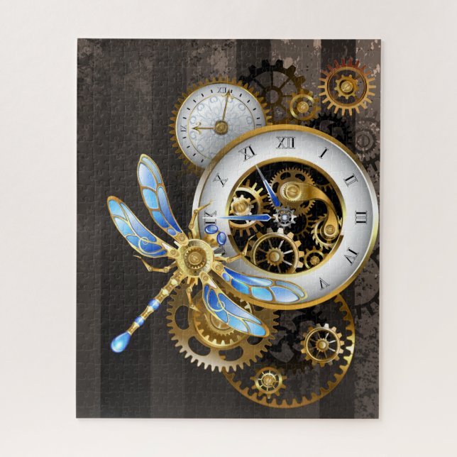 Quebra-cabeça Relógio Steampunk com Dragonfly Mecânica (Vertical)