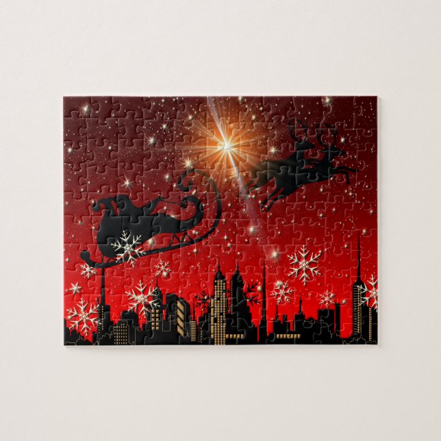 Quebra-cabeça Rena de Papai Noel e vôo do trenó (Horizontal)