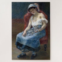 Renoir Sleeping Girl Com Cat Classic Art