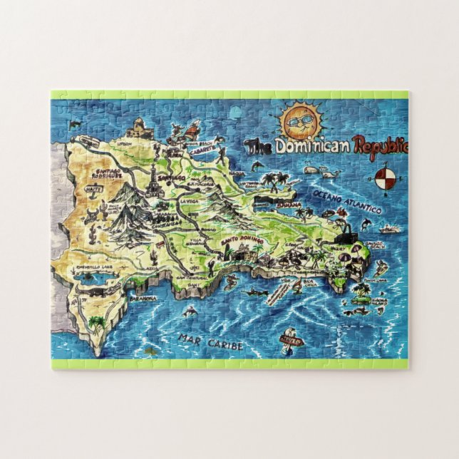 Quebra-cabeça República Dominicana Antiga Mapa 11x14 (Horizontal)
