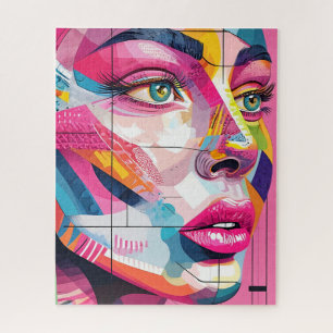 Quebra-cabeça Retrato Abstrato vibrante, preto rosa para mulhere