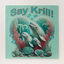 Quebra-cabeça Retrato Adorável da Família de Baleias "Diga Krill