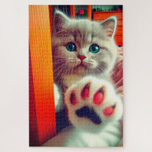 Quebra-cabeça Retrato aproximado de uma patinha de gatinho fofo