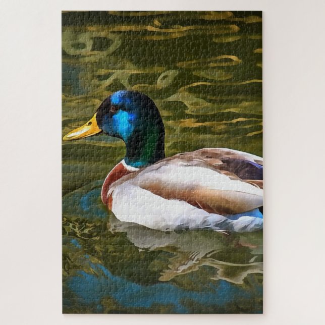 Quebra-cabeça Retrato Artístico de Pato Mallard (Vertical)