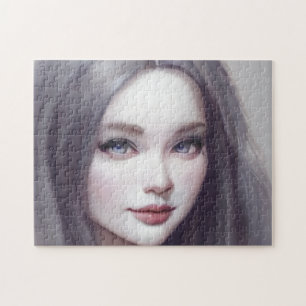 Quebra-cabeça Retrato Castanho Olhos Cabelo Lábios Jovem Mulher