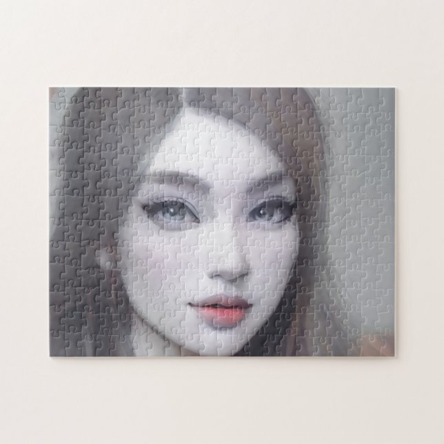 Quebra-cabeça Retrato Castanho Olhos Cabelo Lábios Jovem Mulher (Horizontal)