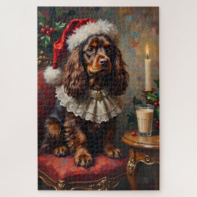 Quebra-cabeça Retrato Clássico de Natal do Cocker Spaniel com Ch (Vertical)