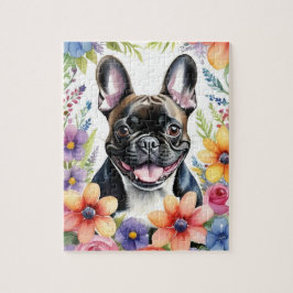 Quebra-cabeça Retrato Colorido de Bulldog Francês Feliz Animal d