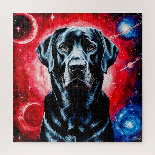 Quebra-cabeça Retrato Cósmico de Labrador Preto Presente para Am (Vertical)