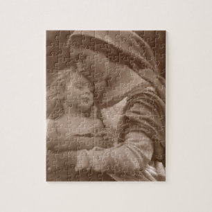 Quebra-cabeça Retrato da mãe e da criança (foto do sepia)