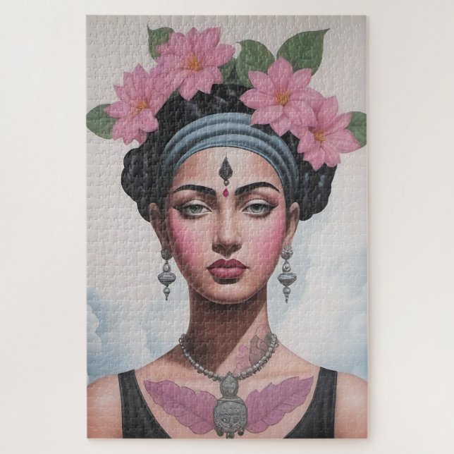 Quebra-cabeça Retrato da mulher florida (Vertical)