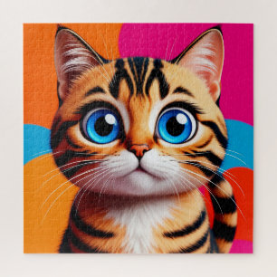 Quebra-cabeça Retrato de Adorável Gatinho Tabby com Olhos Azuis