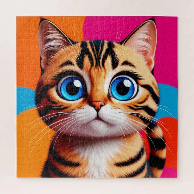 Quebra-cabeça Retrato de Adorável Gatinho Tabby com Olhos Azuis  (Vertical)