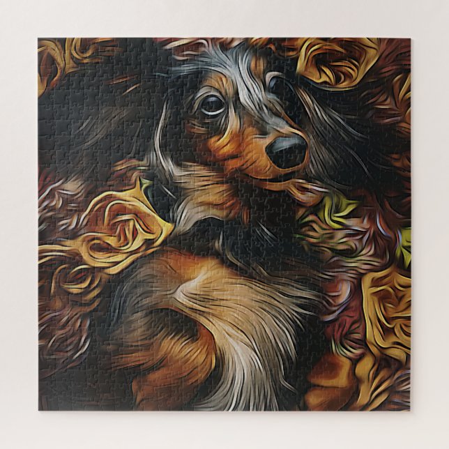 Quebra-cabeça Retrato De Ângulo Alto De Dachshund Deitado No Cam (Vertical)