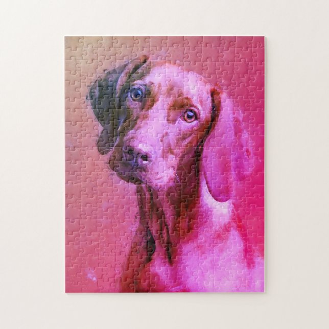 Quebra-cabeça Retrato de Arte Vizsla Húngara | Rosa (Vertical)