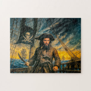 Quebra-cabeça Retrato de Blackbeard Pirate Storm