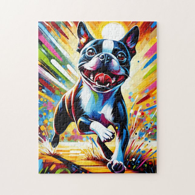 Quebra-cabeça Retrato de Cachorro Boston Terrier Impressão de Ar (Vertical)