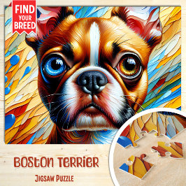 Quebra-cabeça Retrato de Cachorro Boston Terrier Impressão de Ar