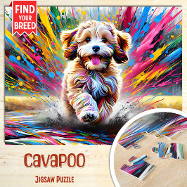 Quebra-cabeça Retrato de Cachorro Cavapoo Impressão de Arte em A