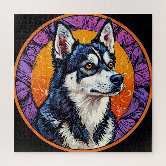 Quebra-cabeça Retrato de Cachorro com Fundo Inspirado em Mosaico (Vertical)