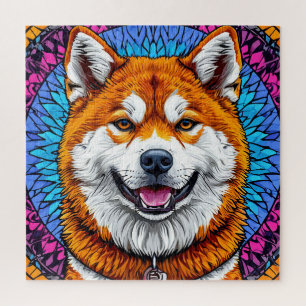 Quebra-cabeça Retrato de Cachorro com Fundo Inspirado em Mosaico