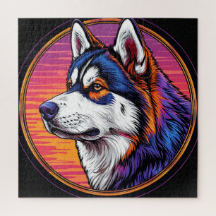 Quebra-cabeça Retrato de Cachorro com Fundo Inspirado em Mosaico