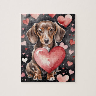 Quebra-cabeça Retrato de Cachorro Dachshund em Aquarela no Dia d