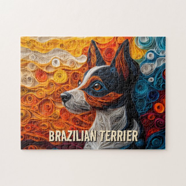 Quebra-cabeça Retrato de Cachorro de Arte Terrier Brasileiro Enr (Horizontal)