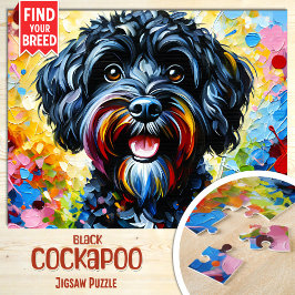 Quebra-cabeça Retrato de Cachorro Preto Cockapoo Impressão de Ar