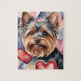 Quebra-cabeça Retrato de Cachorro Yorkie em Aquarela no Dia dos 